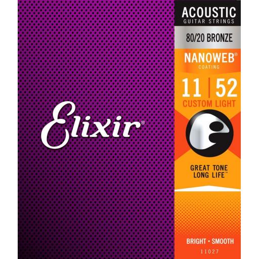 Elixir Nanoweb E11027 Custom Light Bronze Strings 11-52