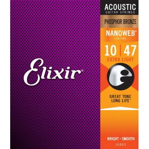 Elixir Nanoweb E11002 Extra Light Bronze Strings 10-47